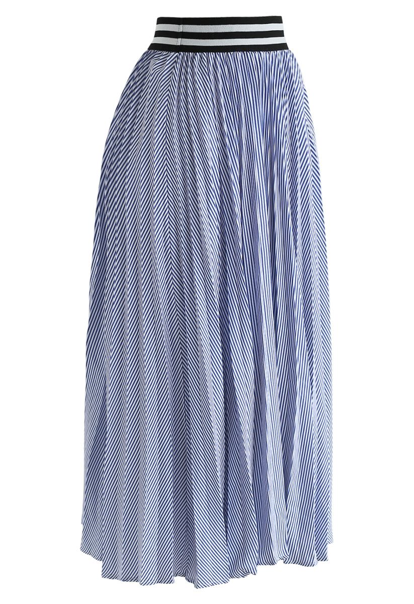 Avez-vous entendu cette jupe plissée à rayures en bleu