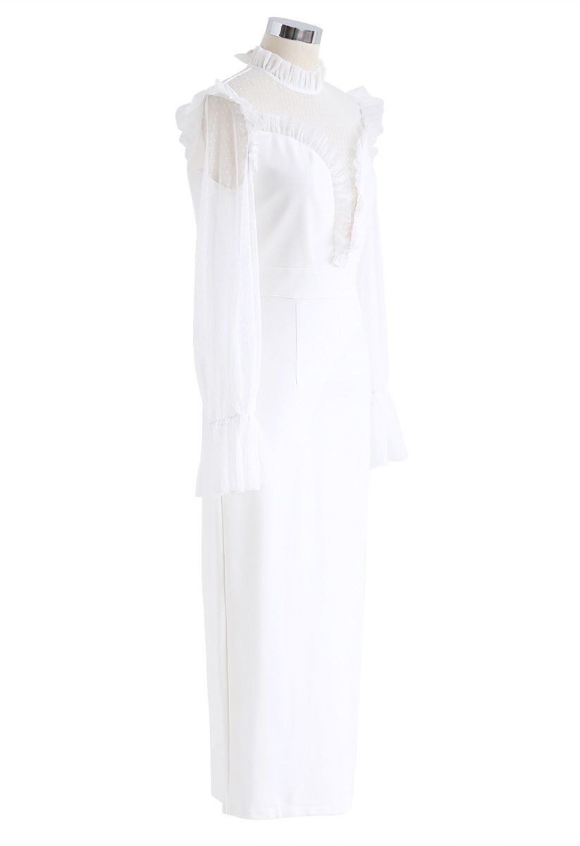 Charmante robe en maille d'épissure sirène en blanc
