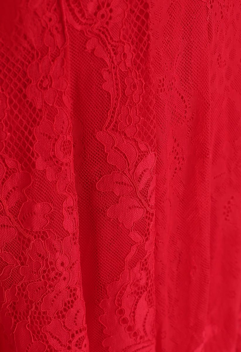 Fausse robe midi en dentelle deux pièces en rouge