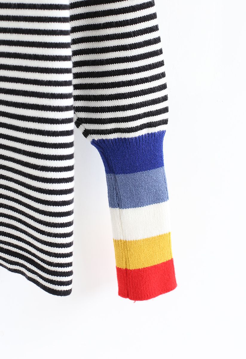 Pull en tricot à col roulé et poignets color block à rayures