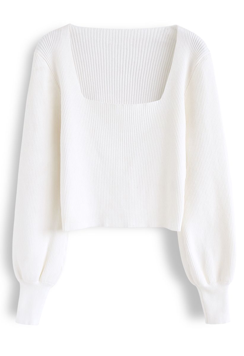 Haut en tricot à encolure carrée en blanc