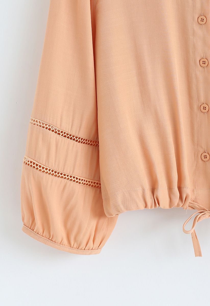 Chemise boutonnée à cordon de serrage en orange