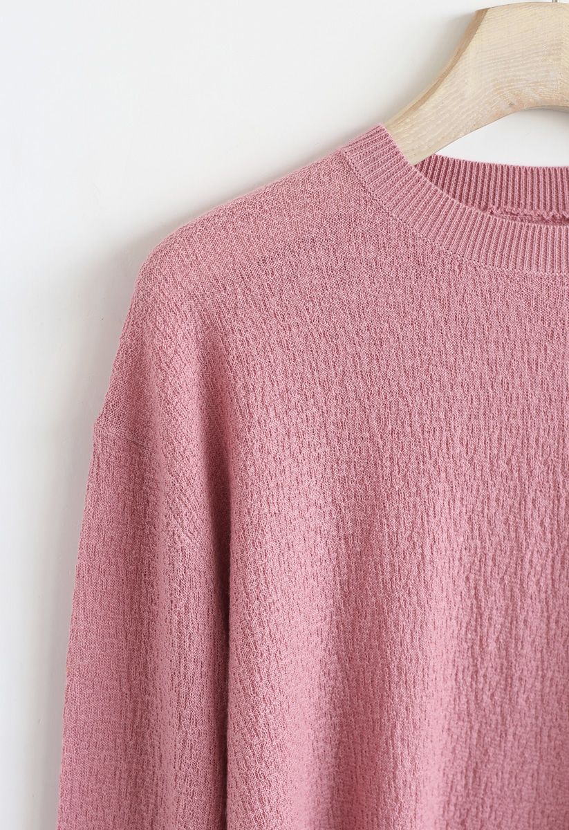 Haut en tricot à texture basique en rose