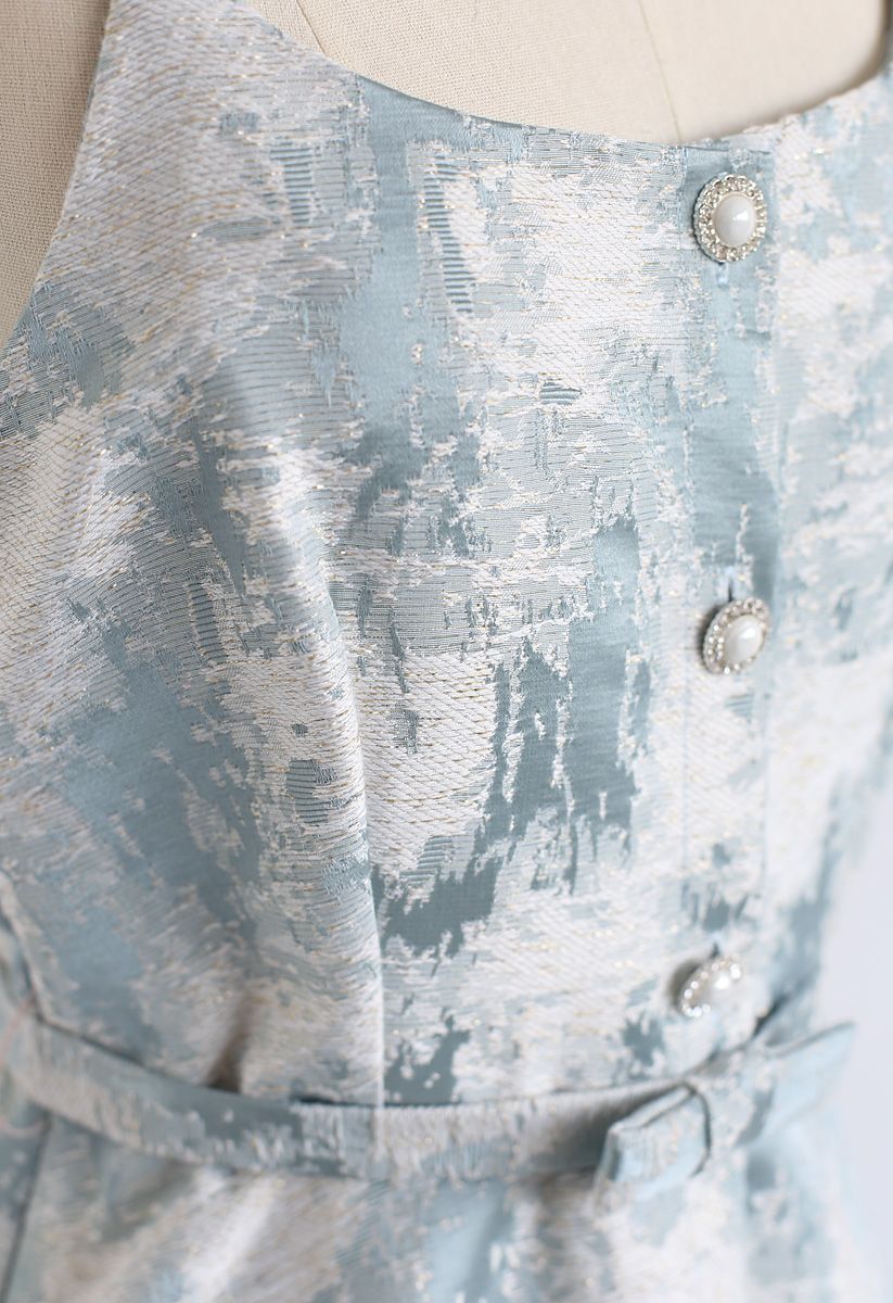Robe caraco boutonnée jacquard en bleu clair