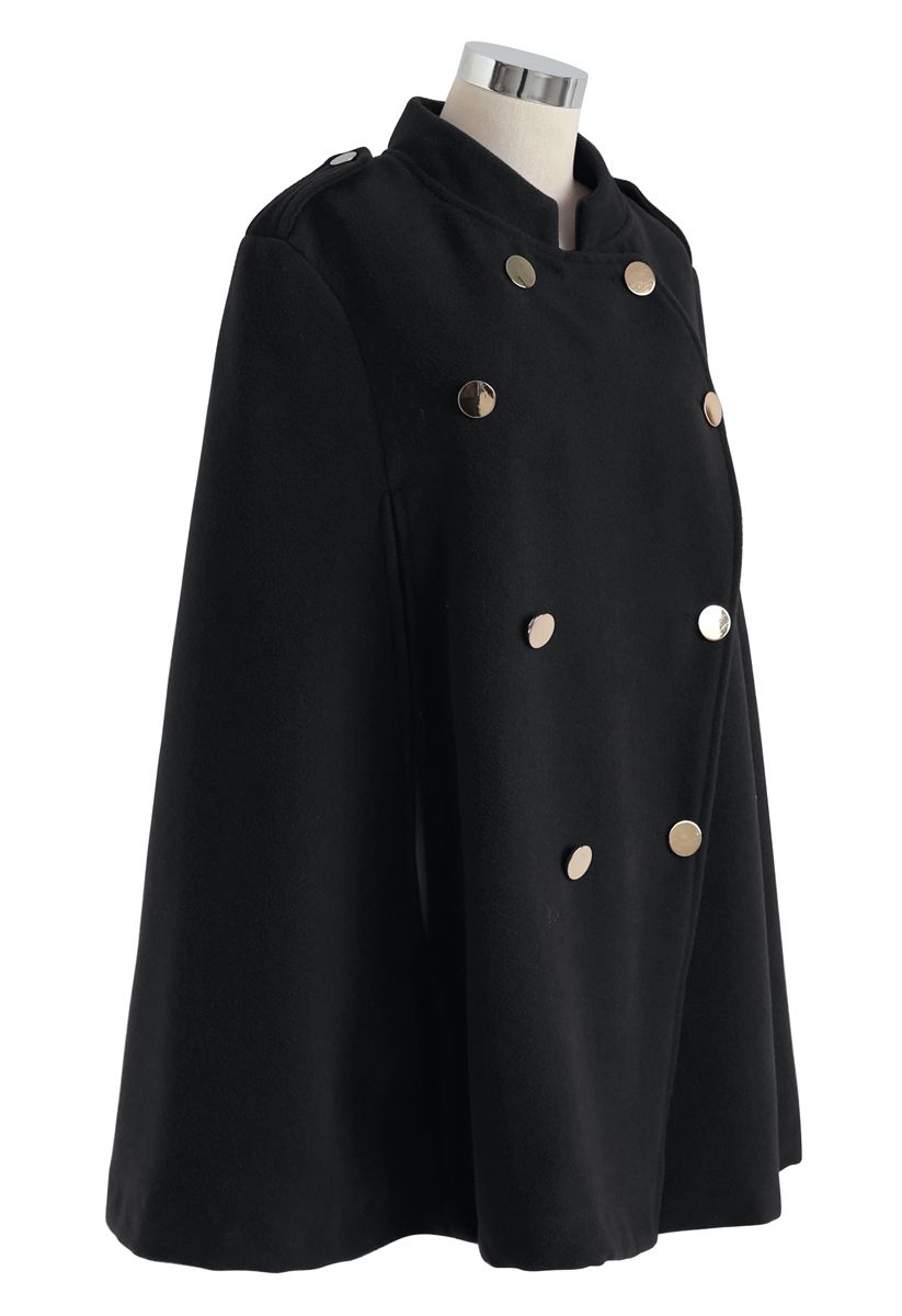 Manteau cape à double boutonnage en noir