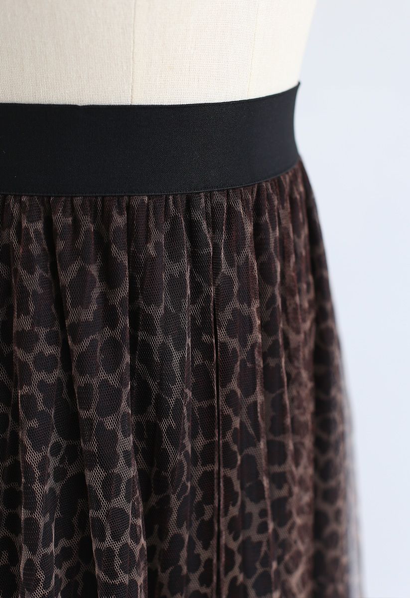 Jupe plissée en tulle à double épaisseur imprimé léopard
