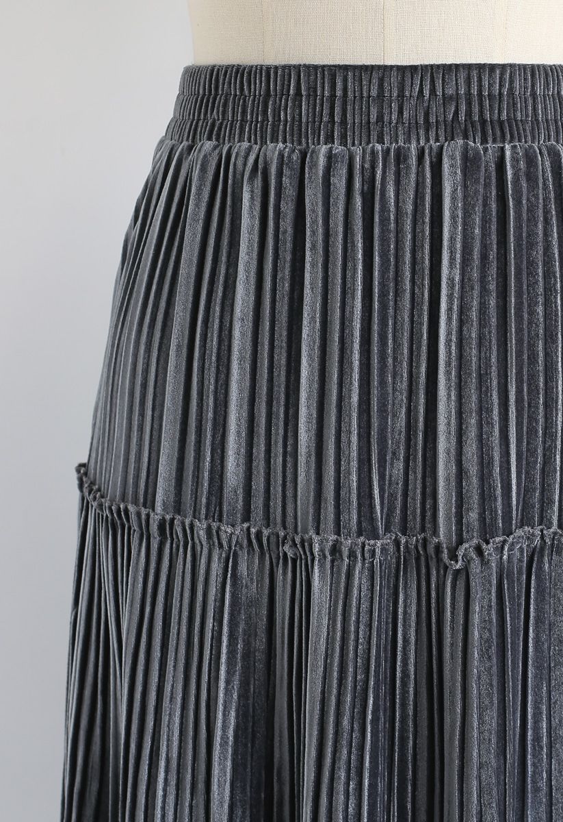 Jupe plissée trapèze en velours gris