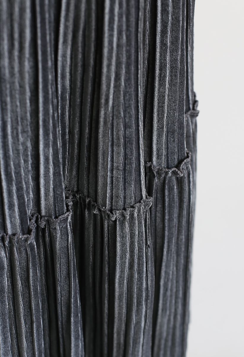 Jupe plissée trapèze en velours gris