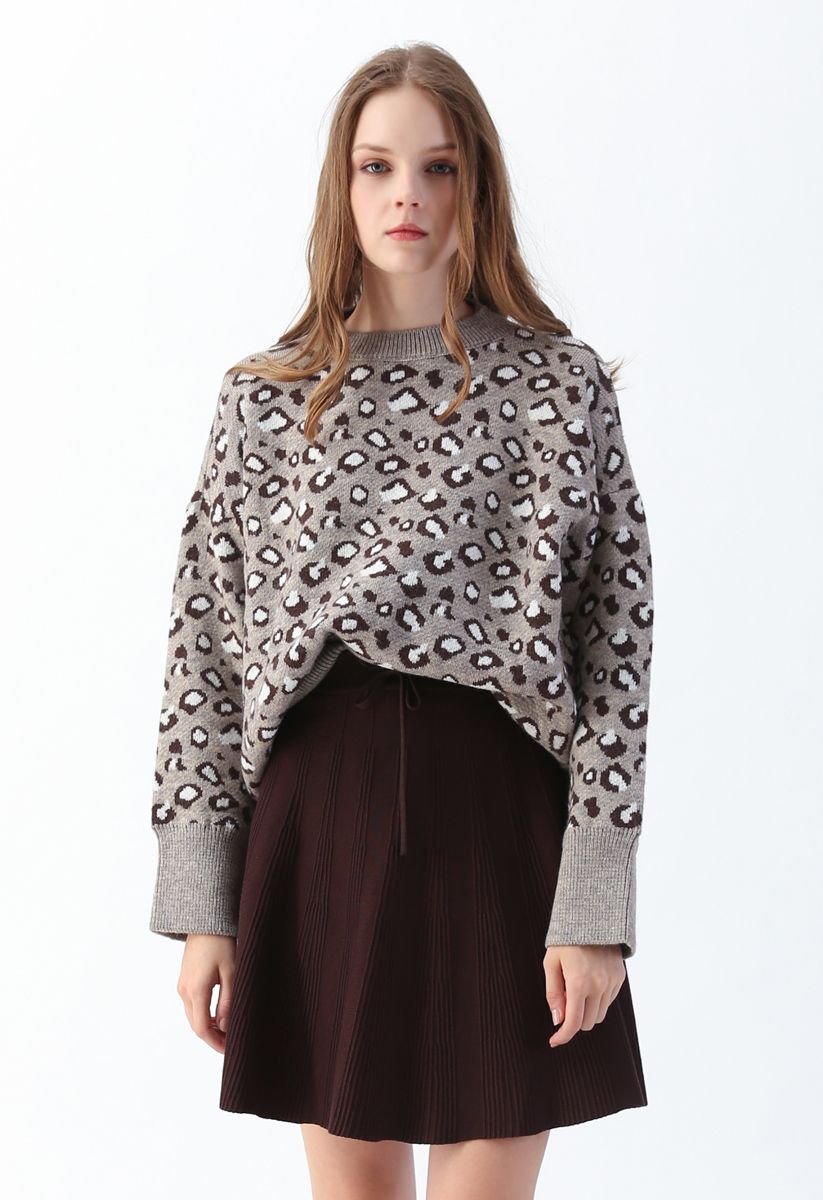 Pull en maille léopard taupe