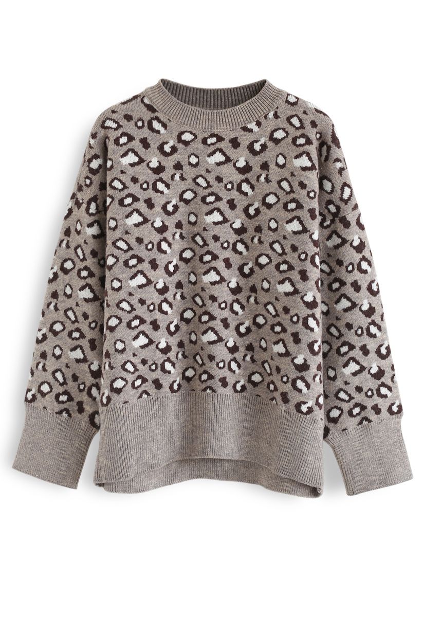 Pull en maille léopard taupe