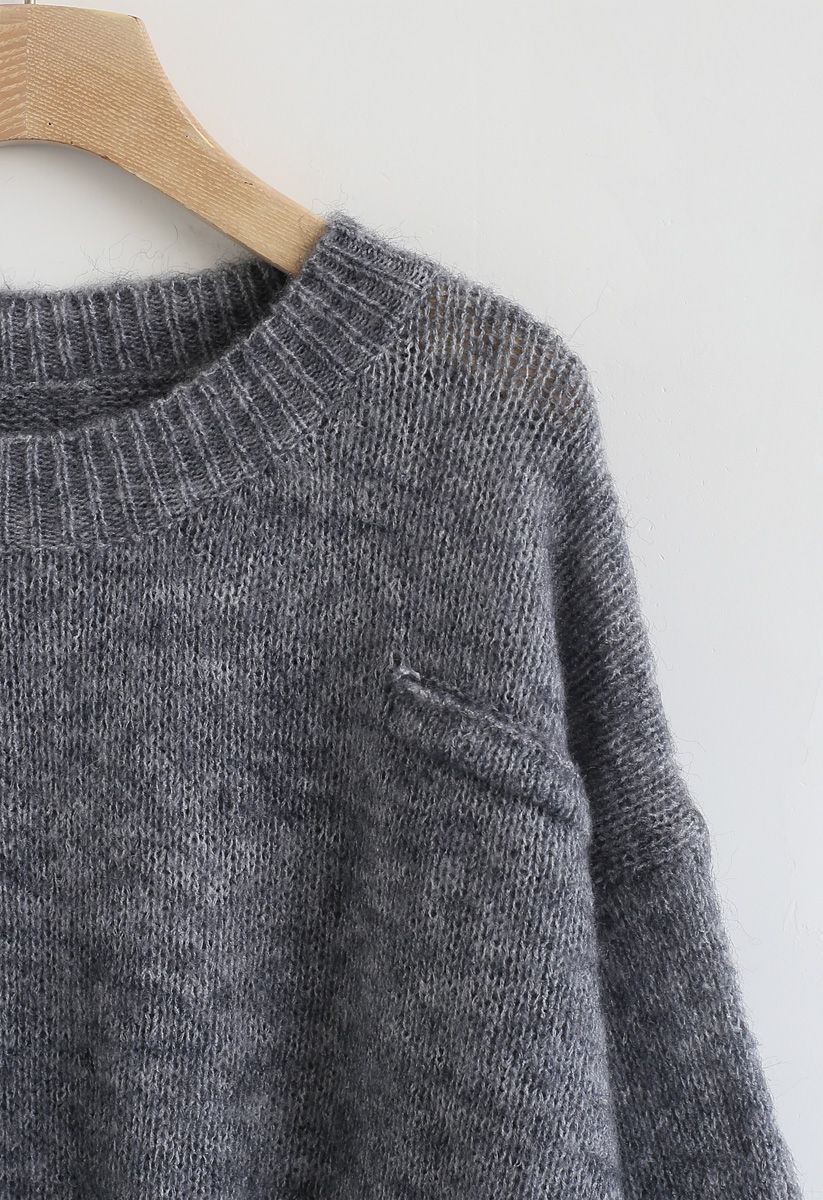Pull en tricot surdimensionné à ourlet Hi-Lo en gris