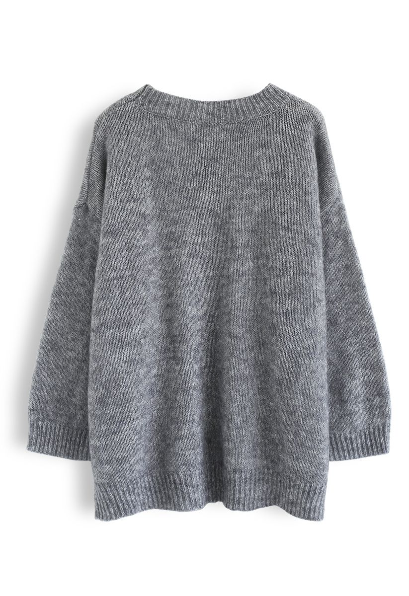 Pull en tricot surdimensionné à ourlet Hi-Lo en gris