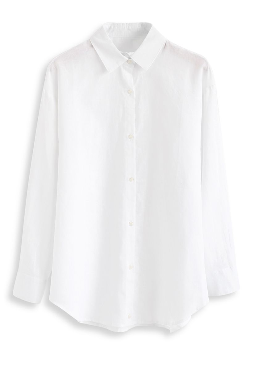 Chemise boutonnée à manches longues en blanc