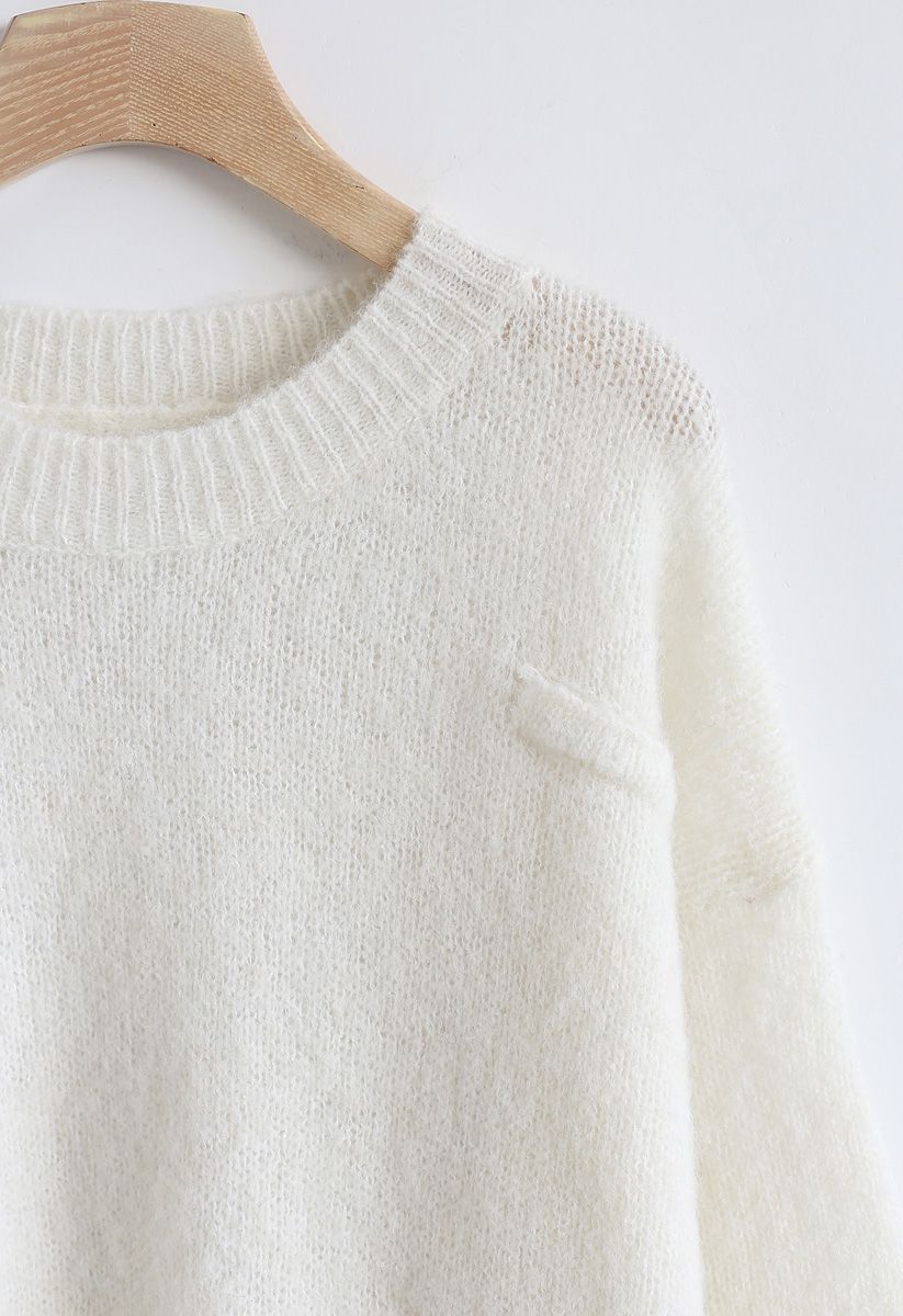Pull en tricot surdimensionné à ourlet Hi-Lo en blanc