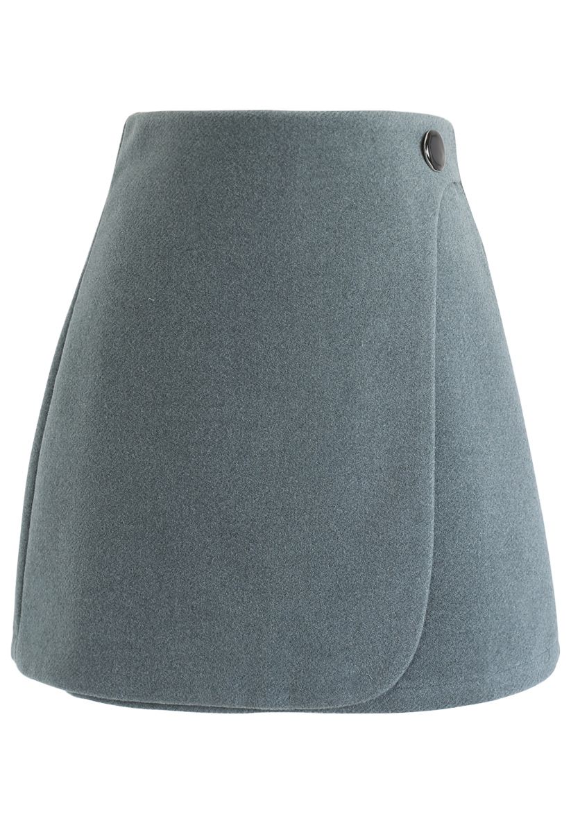 Mini-jupe à rabat ornée de boutons en bleu sarcelle