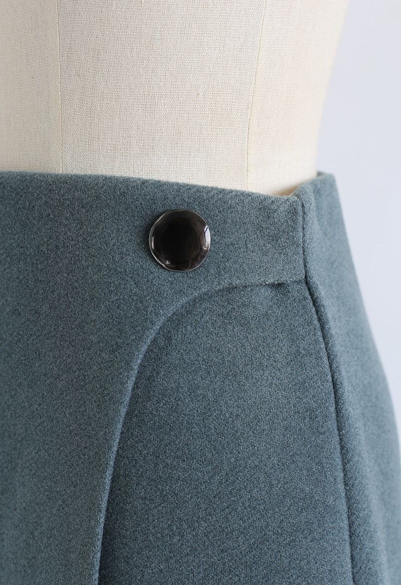 Mini-jupe à rabat ornée de boutons en bleu sarcelle