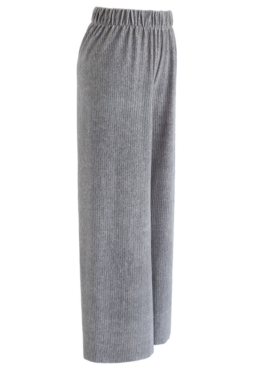 Pantalon large en velours côtelé gris