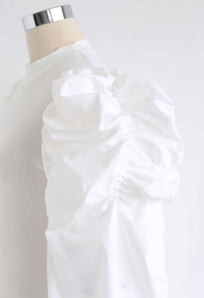 Dramatic Bubble-Sleeves Knit Top en Blanc