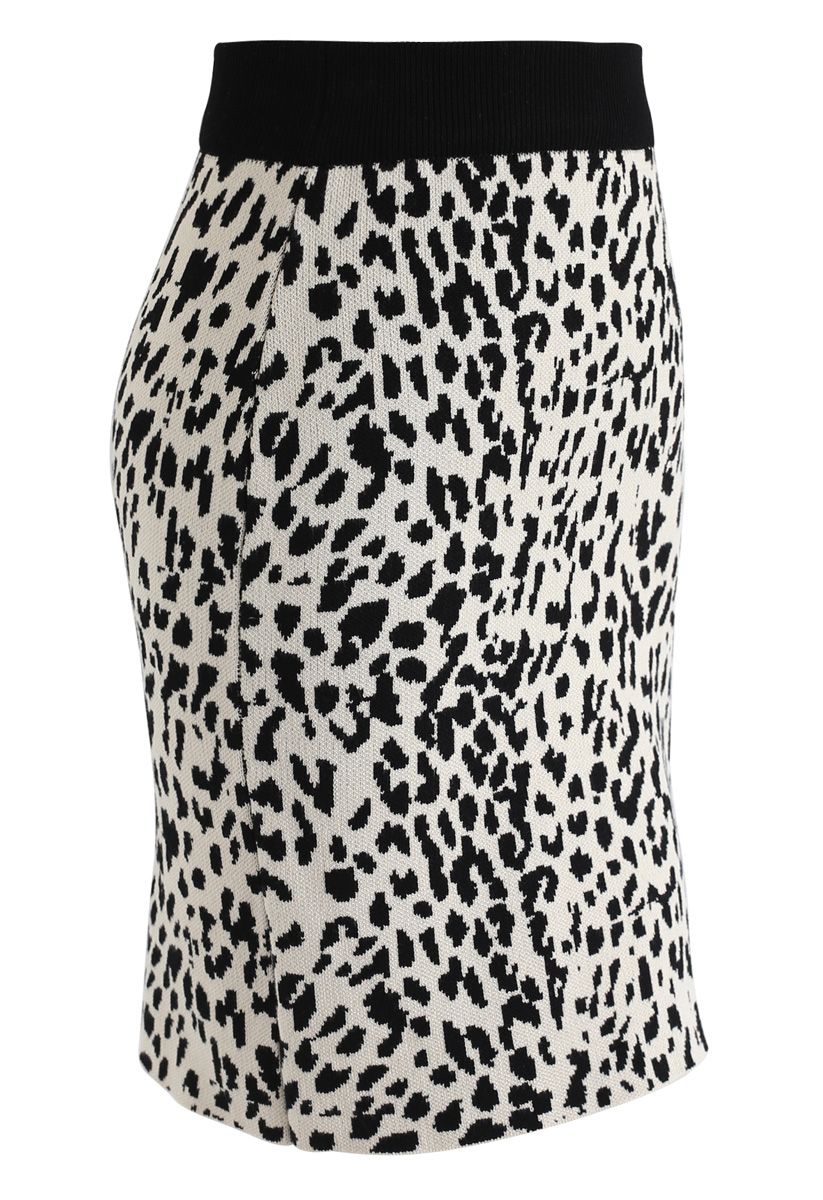 Mini jupe en tricot à imprimé léopard en noir