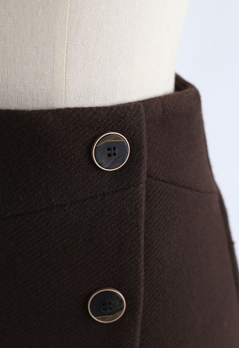 Mini-jupe basique à texture boutonnée en marron