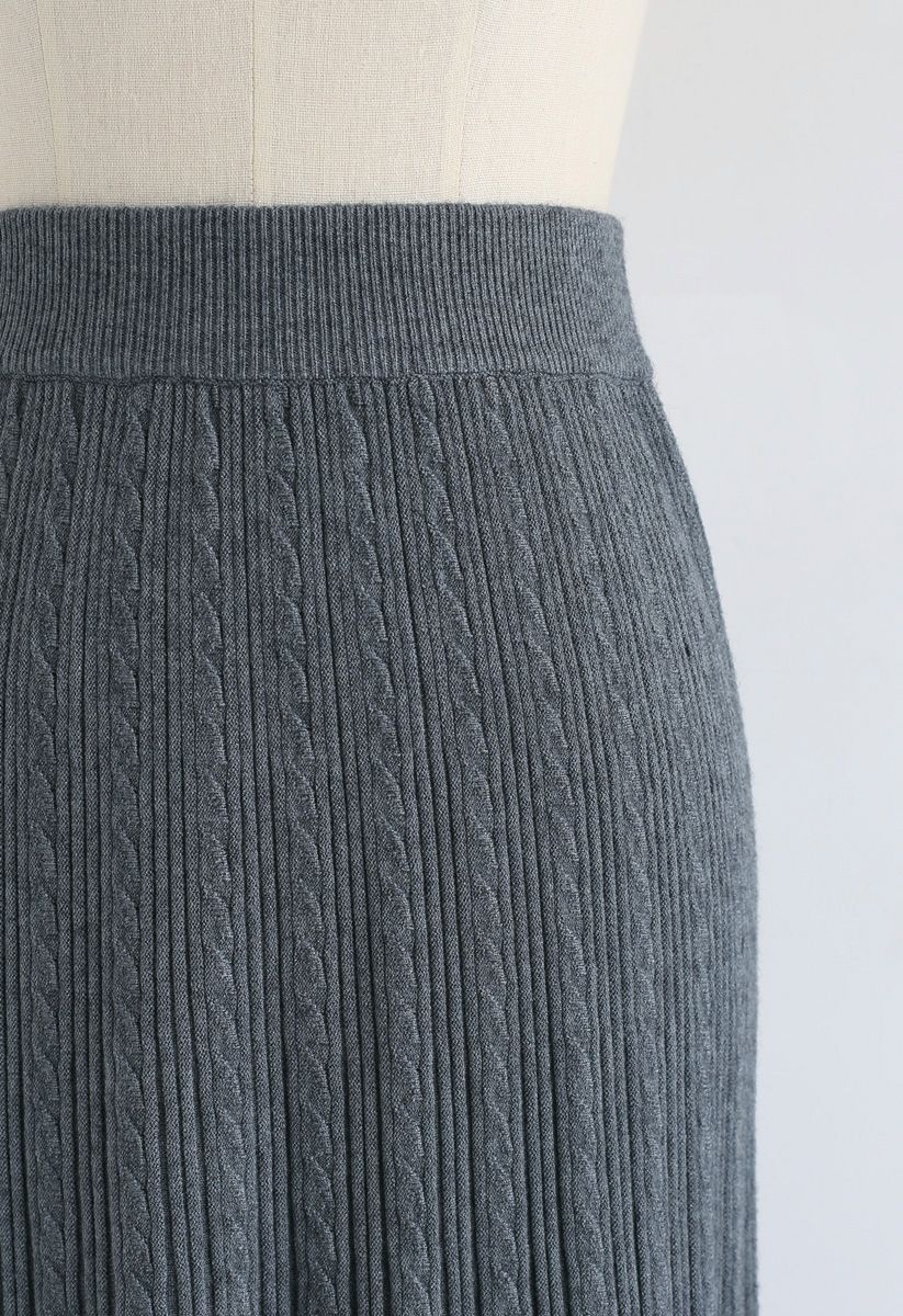 Jupe trapèze en tricot à texture torsadée en gris