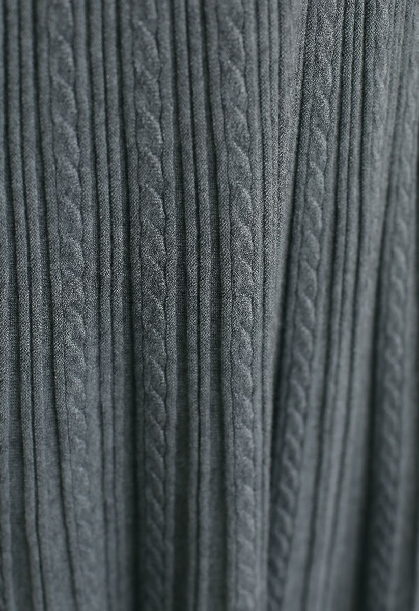 Jupe trapèze en tricot à texture torsadée en gris