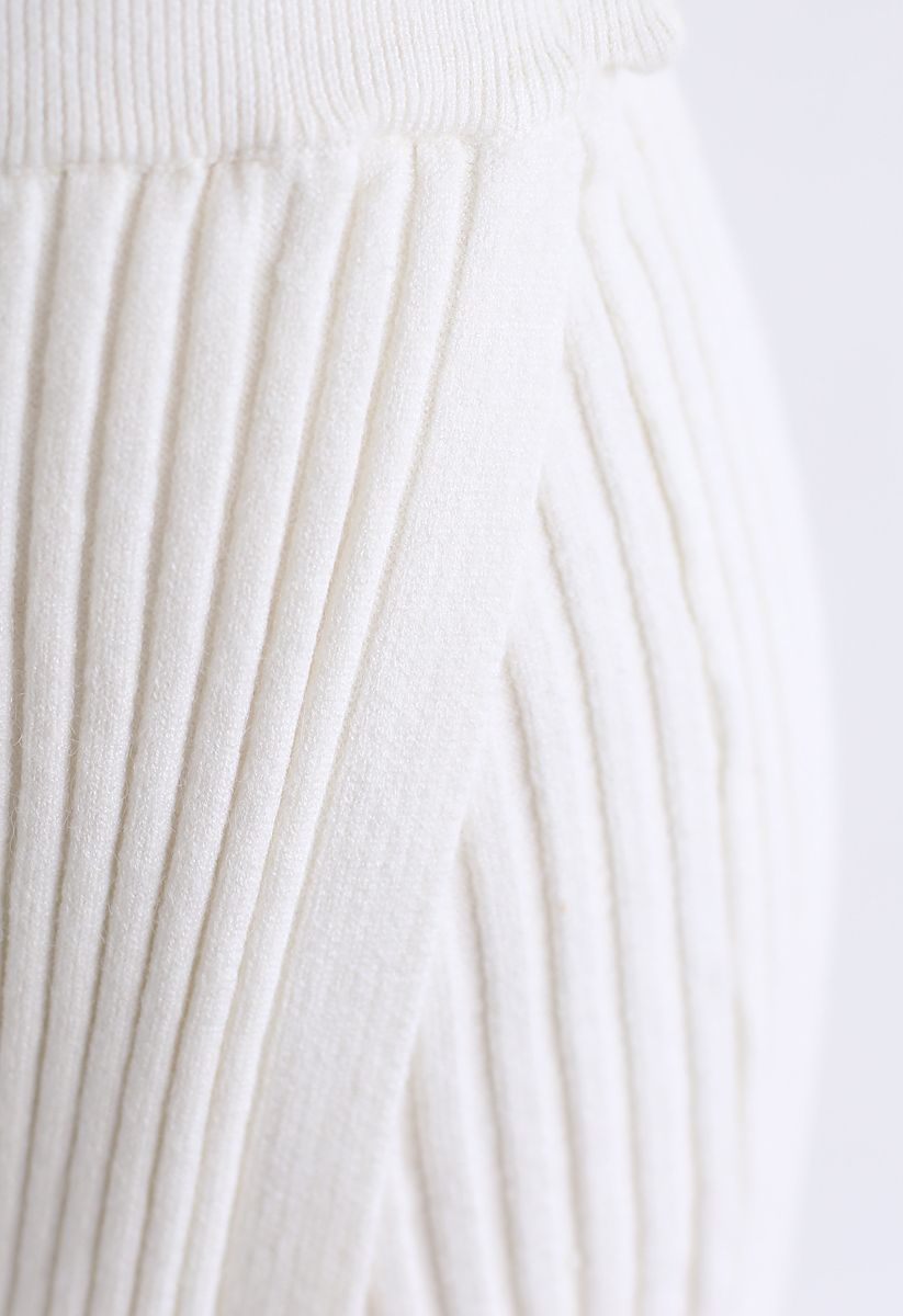Jupe en tricot côtelé à ourlet fendu soigné en blanc