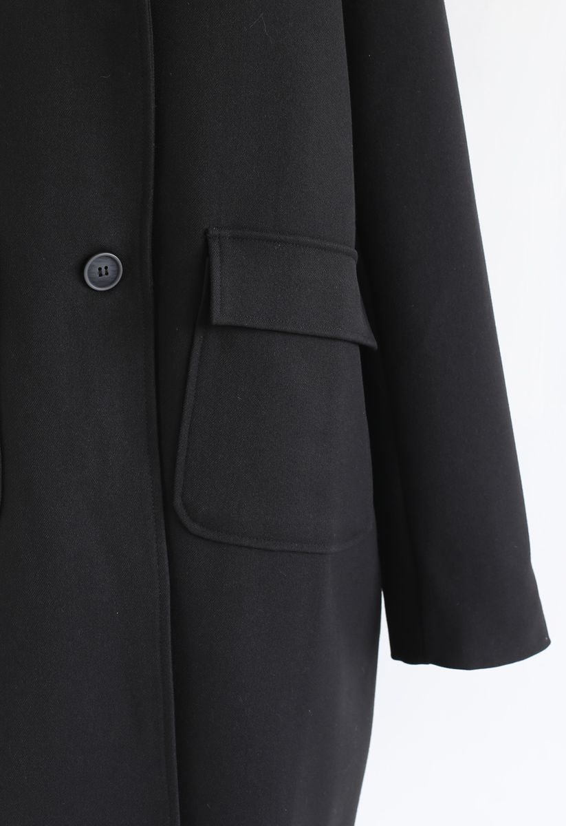 Manteau long avec poches à col en V en noir