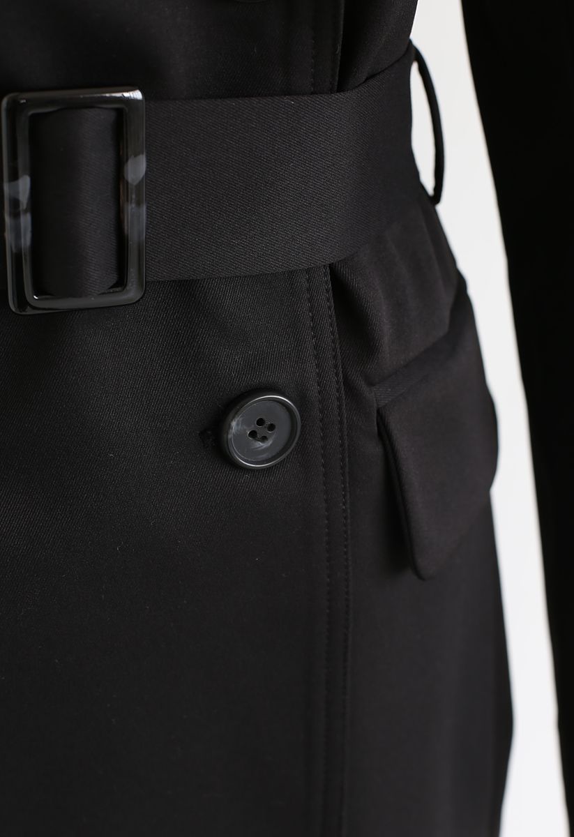 Manteau texturé à double boutonnage avec ceinture en noir