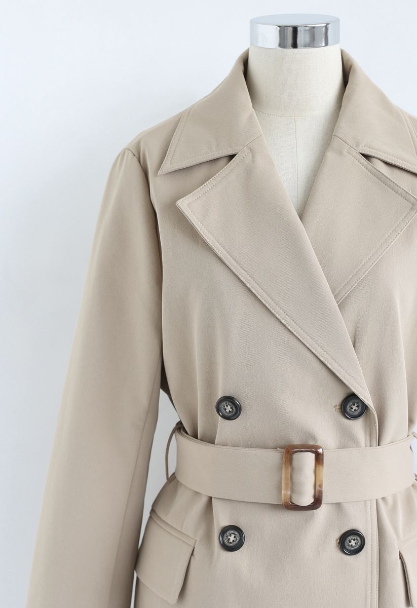 Manteau texturé à double boutonnage avec ceinture en fauve