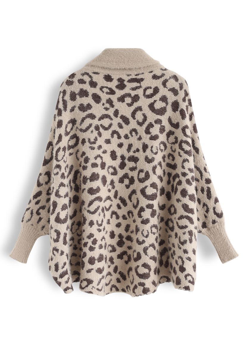 Cardigan en tricot à manches chauve-souris léopard pelucheux
