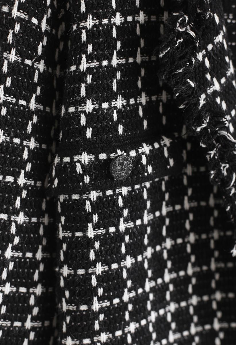 Cardigan en tricot boutonné à bords bruts Grid en noir