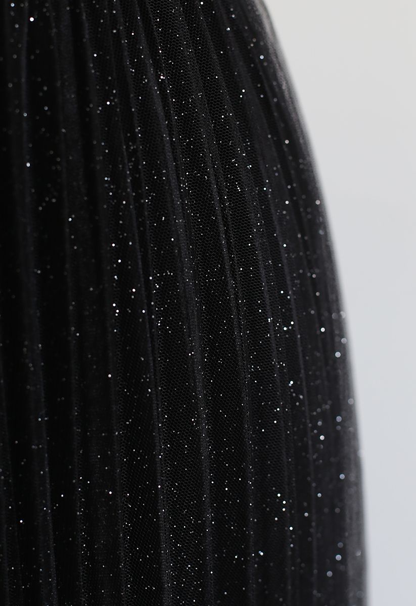 Jupe plissée en maille brillante dégradée en noir