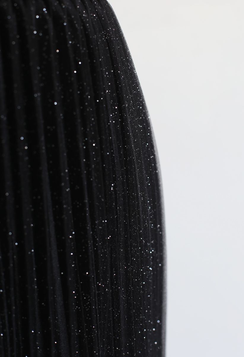 Jupe plissée en maille brillante dégradée en noir