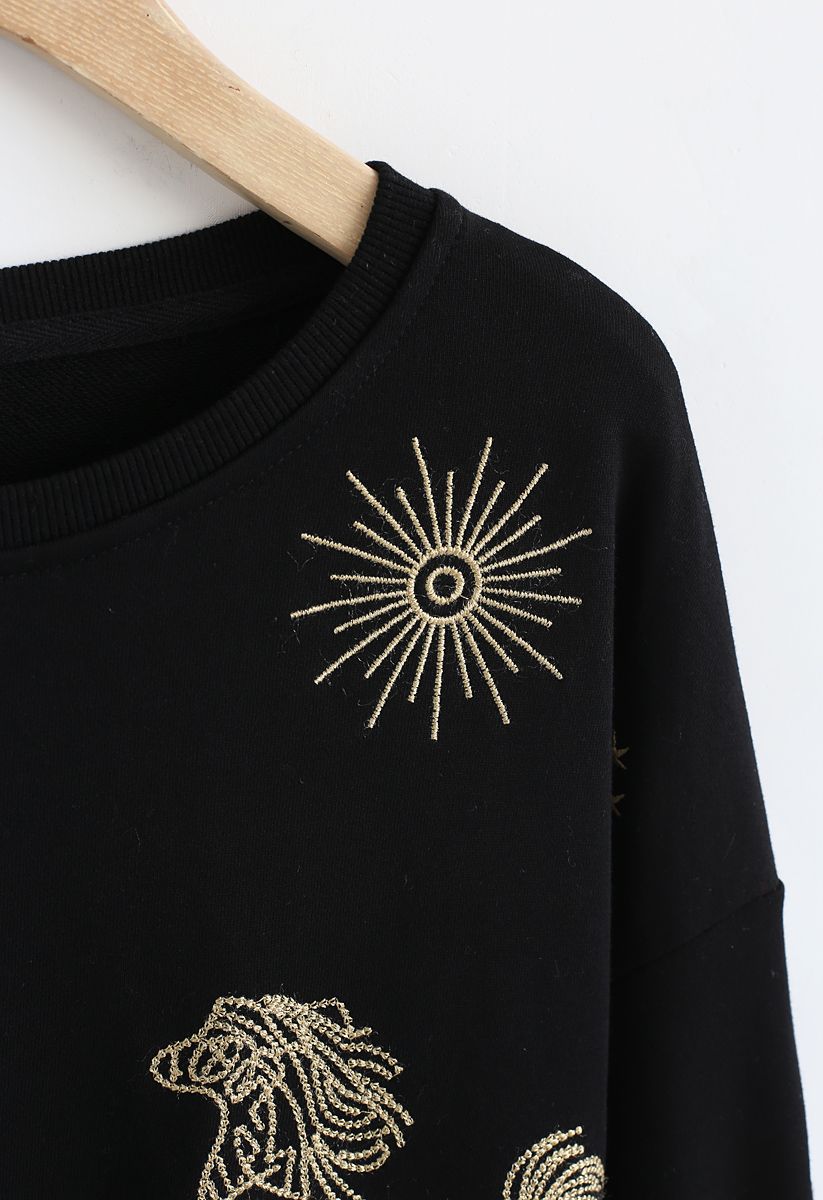 Sweat-shirt à enfiler avec signe astrologique brodé en noir
