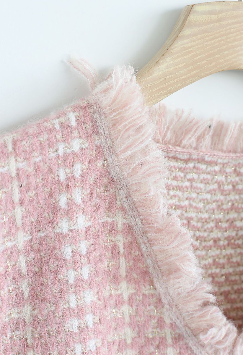 Gilet en tricot à bords bruts Basic Texture en rose