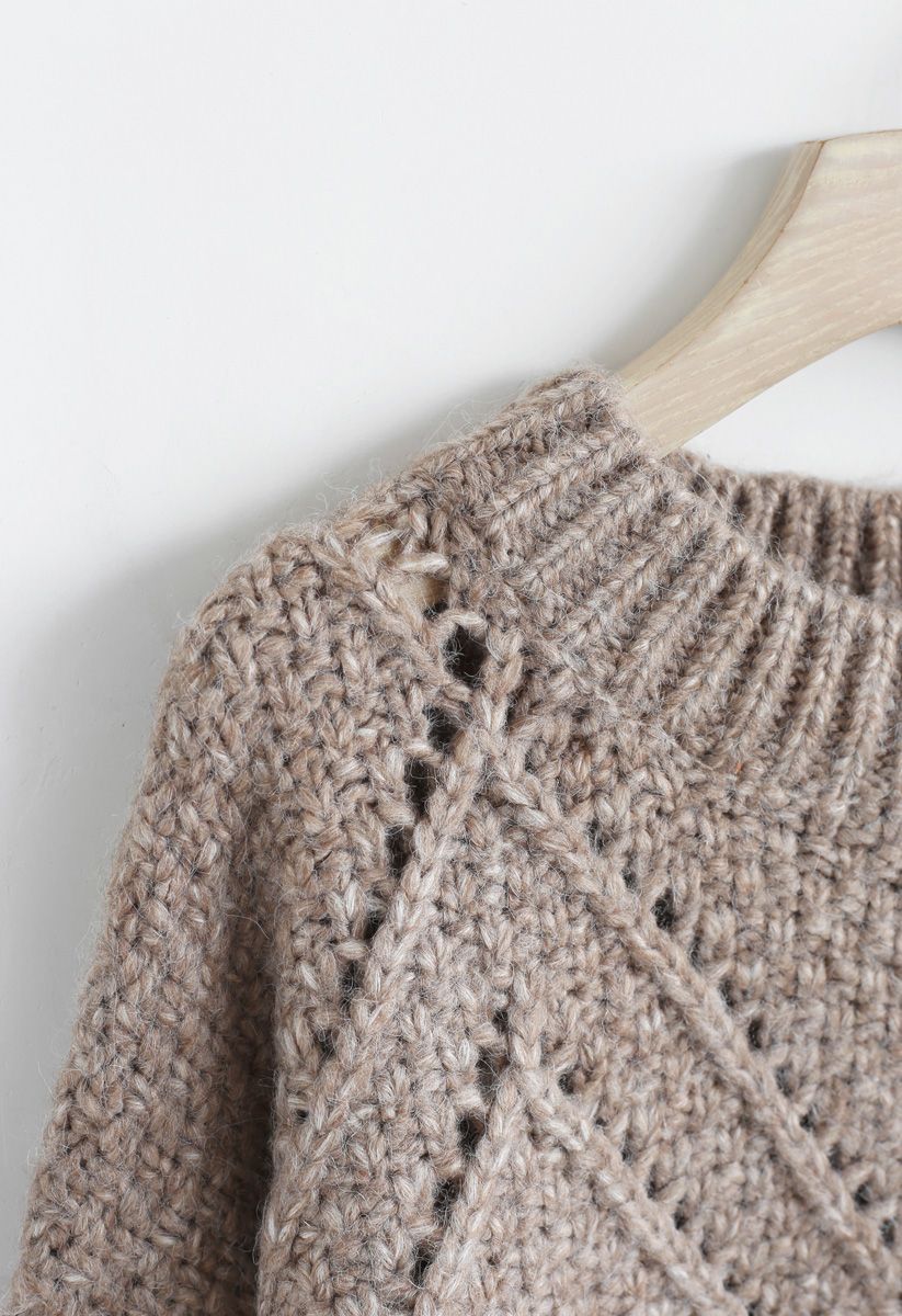 Pull oversize en maille Diamond Hollow Out en taupe