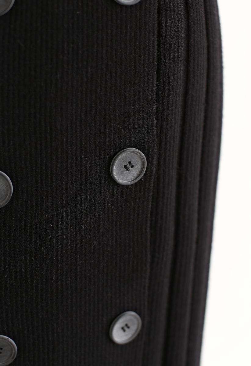 Jupe crayon boutonnée en tricot côtelé en noir