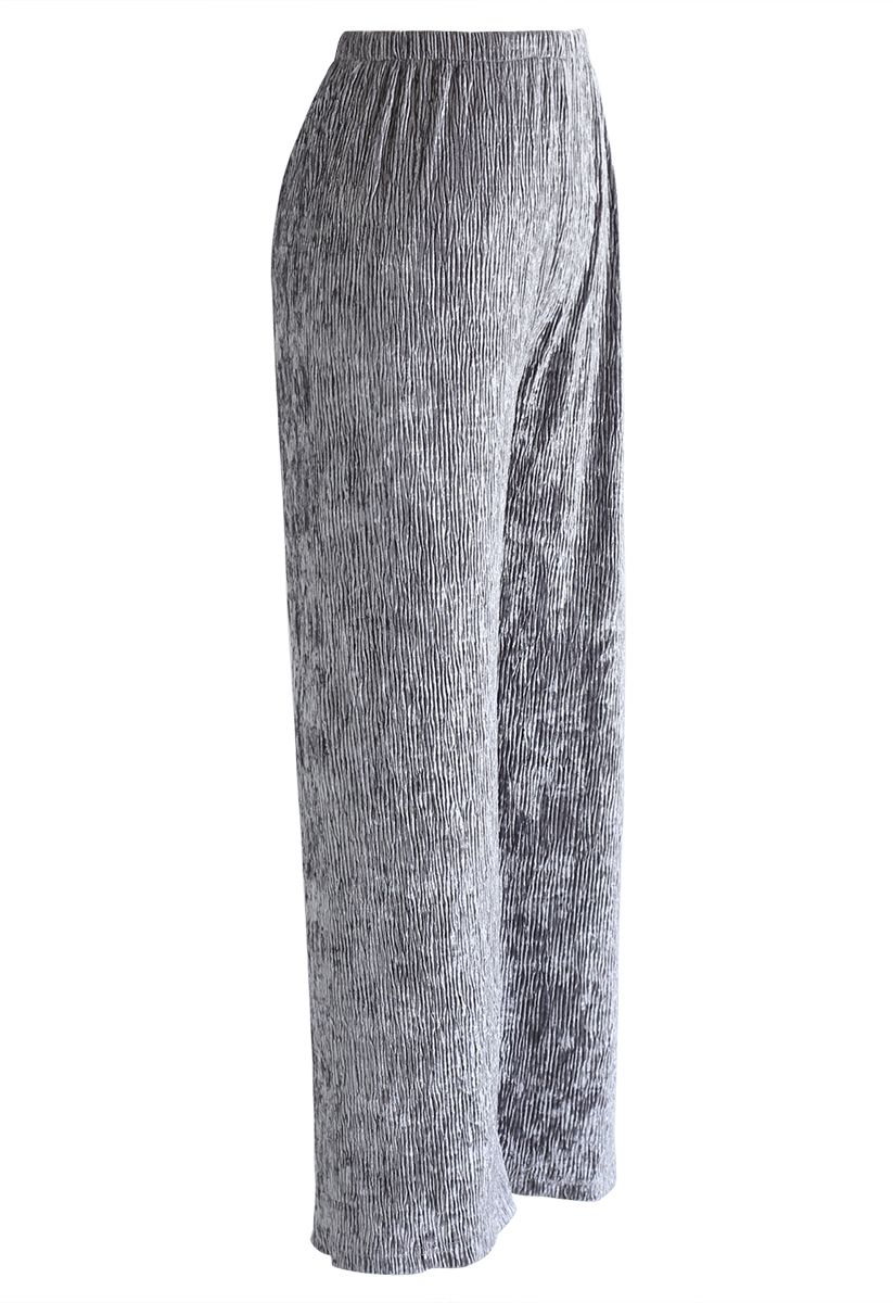 Pantalon large en velours argenté