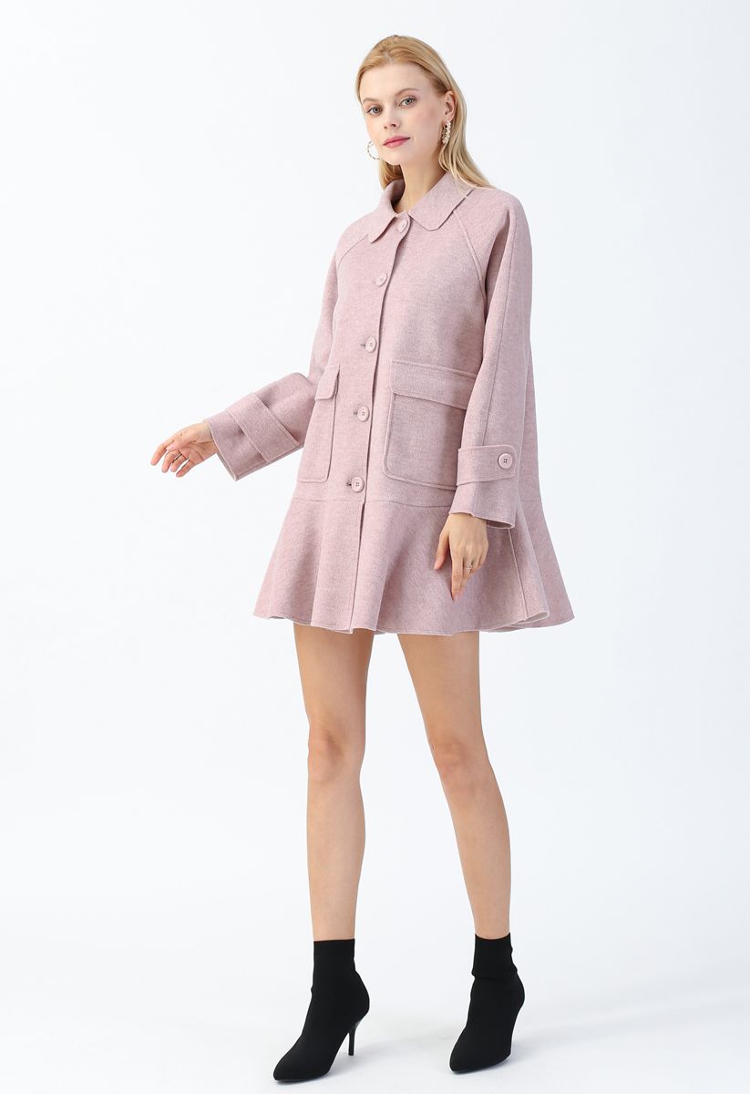 Robe manteau évasée avec poches boutonnées en rose