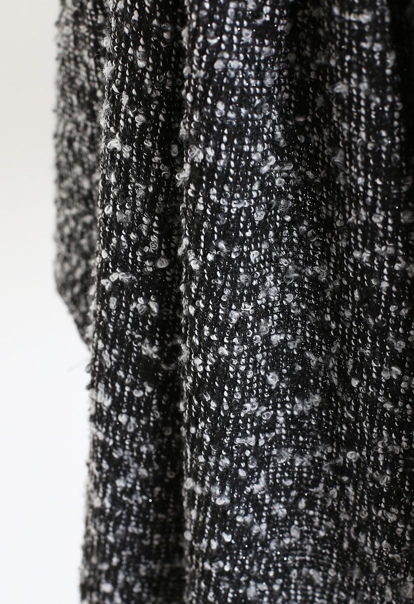 Robe Asymétrique Sans Manches en Tweed en Noir