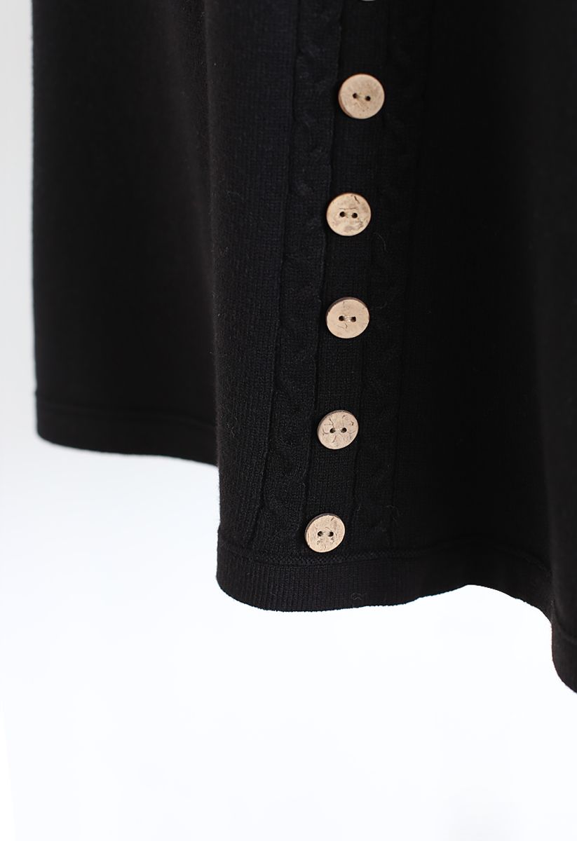 Jupe trapèze en tricot tressé à boutons en noir