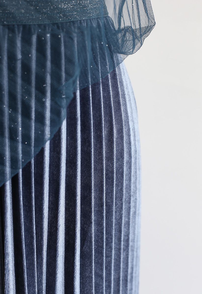 Jupe plissée en tulle à mailles dégradées chatoyantes en bleu