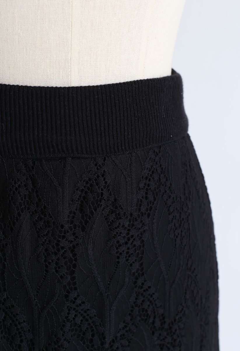 Jupe en tricot à ourlet en dentelle réversible en noir