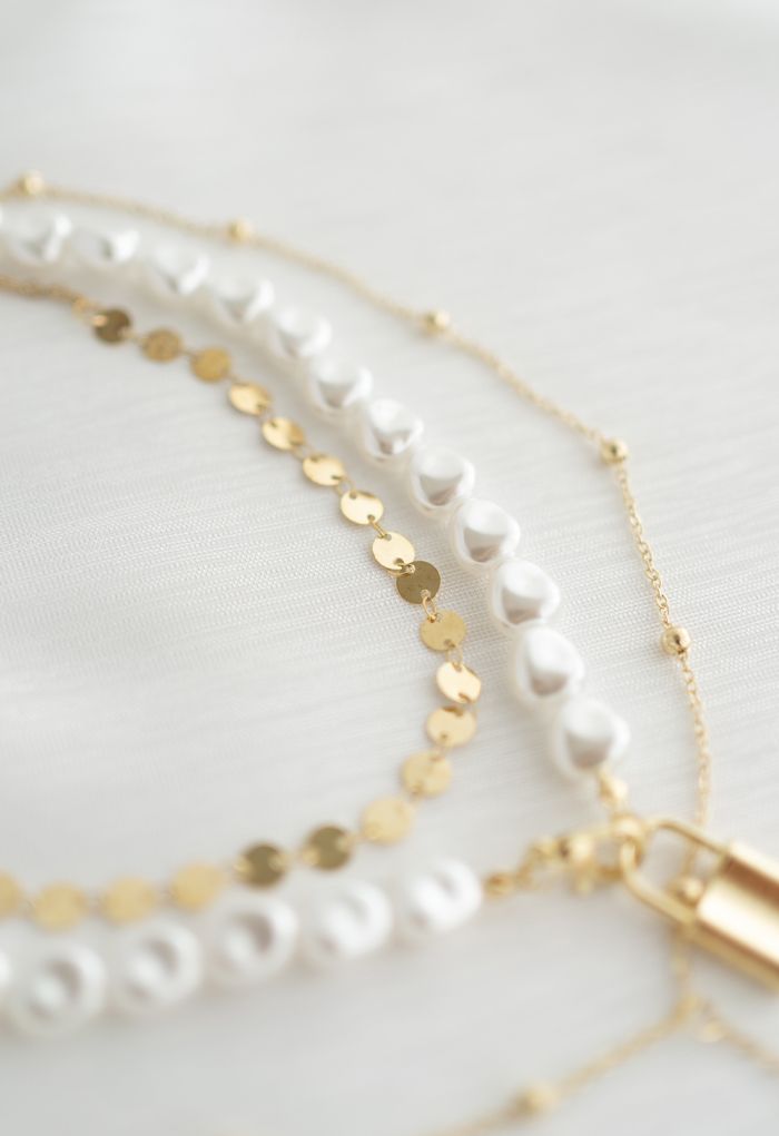 Collier de verrouillage en or avec perles de pièce de monnaie multicouches