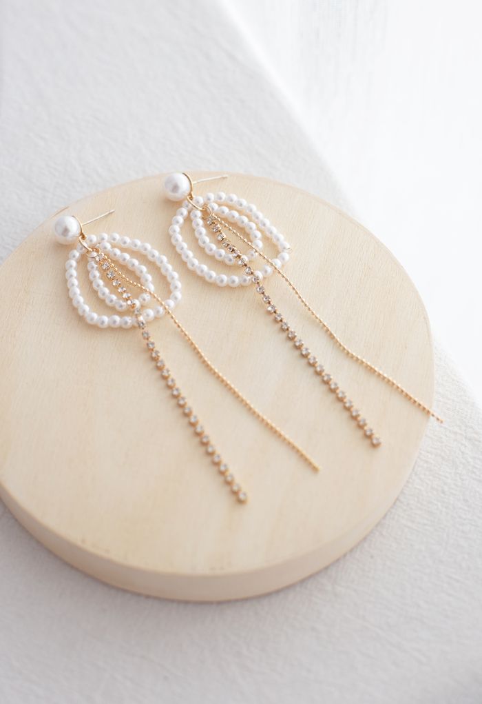 Boucles d'Oreilles Perles Chaîne en Cristal de Perles Cercle