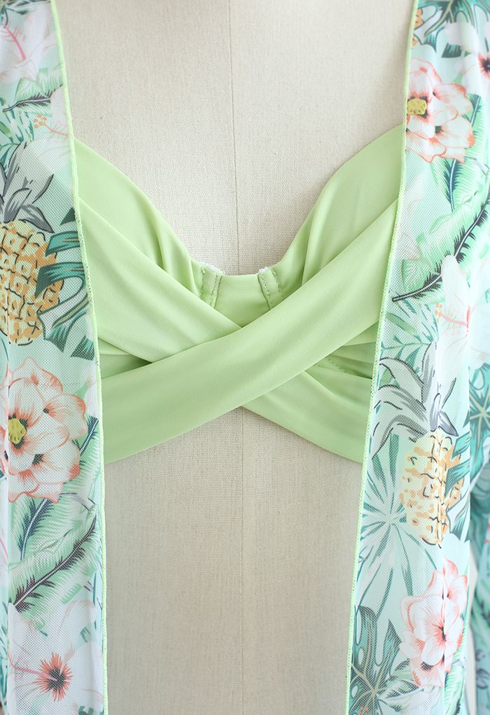 Ensemble cache-maillot de bain Fresh Floral Crisscross Front en vert clair