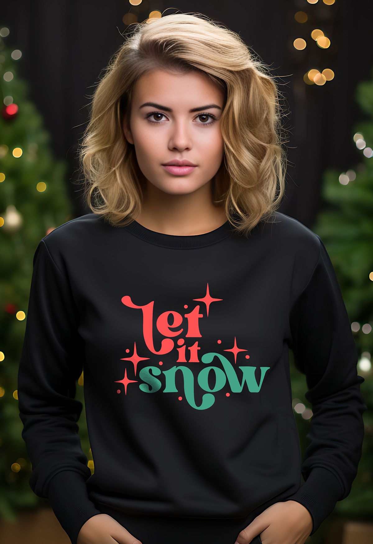 Sweat-shirt imprimé Let It Snow en noir