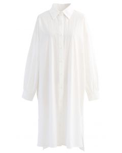 Robe chemise boutonnée asymétrique à ourlet fendu en blanc
