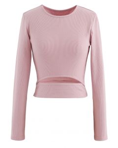 Hollow-Out Waist Sleeves Crop Top in Pink